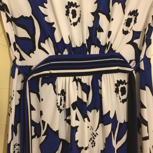 NY&CO dress floral 3/4 sleeve tie belt blue aline XS - Picture 8 of 14